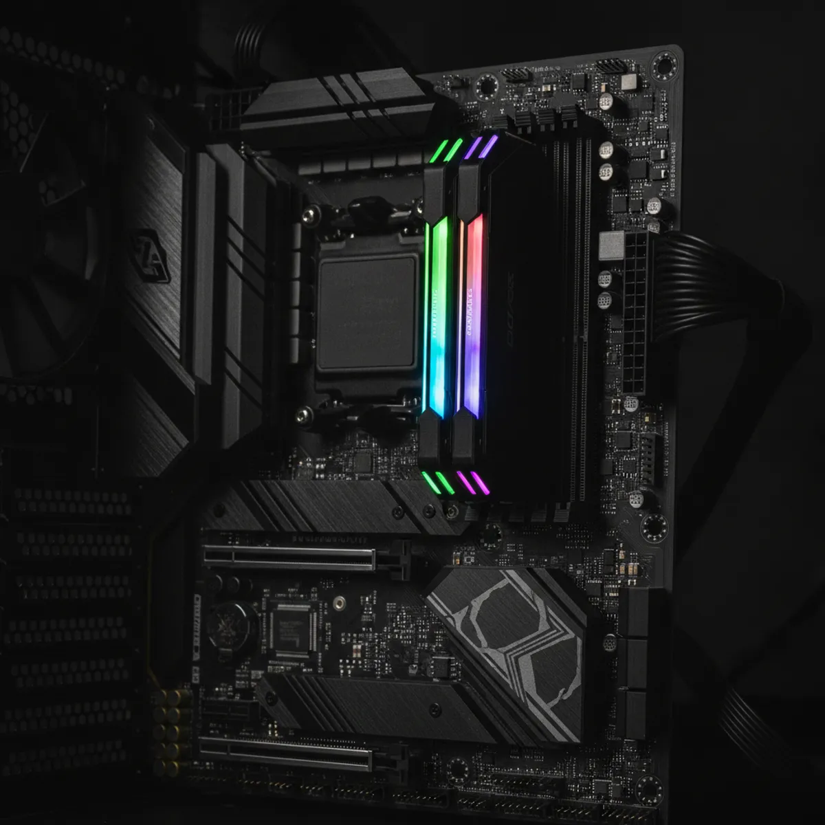 Barrettes de RAM DDR5 installées sur une carte mère gaming