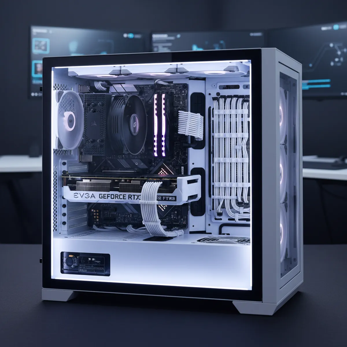 PC gaming cable management propre câbles routés derrière plateau carte mère boîtier noir